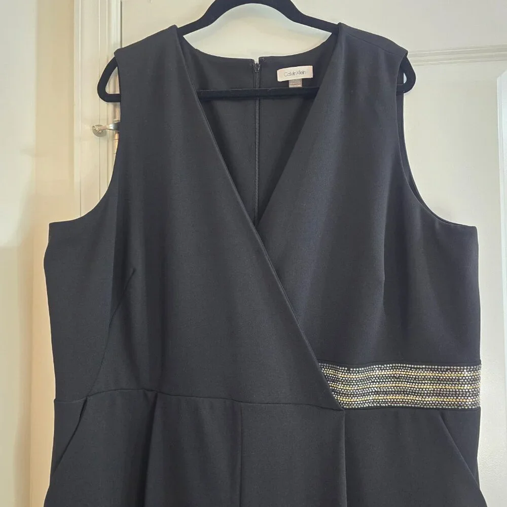 Calvin Klein Pants Jumpsuit - Black with Rhinestone Waist - Picture 4 of 12